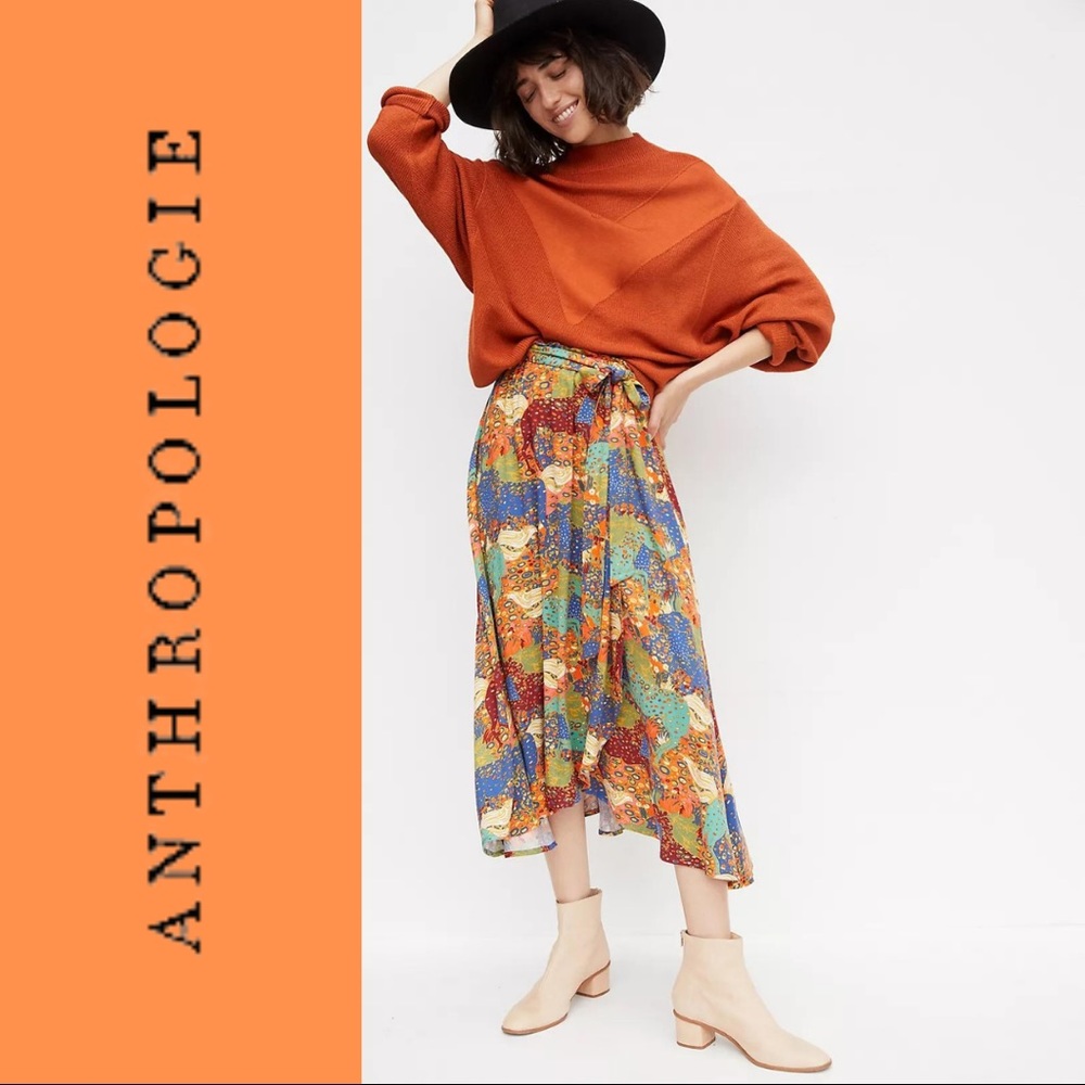 Printed Anthropologie Midi Skirt